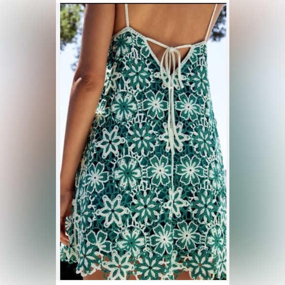 ZARA green floral crochet dress size small - Picture 6 of 12